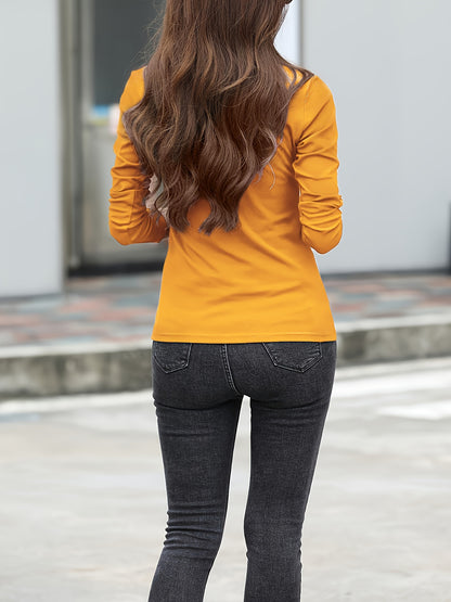 Women's Elegant Crew Neck T-Shirt, 100% Polyester Fabric, High Stretch Solid Color Top, Regular Length, 180gsm - Spring/Summer Fashion
