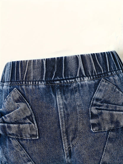 Girls' Fashion Washed Denim Pants for The Autumn 2025 Collection - Loose Fit Wide-leg Jeans, Casual Children's Playwear, Playful Children's Clothing, Classic Wide-leg Jeans, Non-stretch Fabric