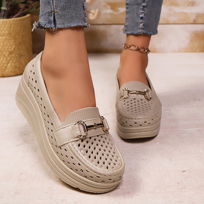 Women'S Casual Slip-On Wedge Heels - Light And Stylish, Suitable for All-Day Wear Hollow-Out Wedge: Versatile Shoes for Work And Weekends Sports Casual Fashion, Women Shoes