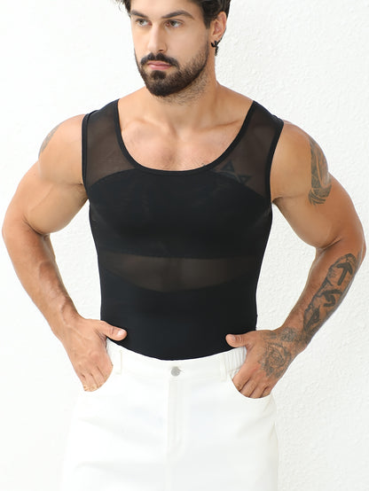 Men'S Compression Vest Shaper for Belly Fat - Ultra-Thin & Breathable Slimming Vest.Post-Surgery Recovery, Seamless Invisible Under Shirt, Cool Workout Body Shaper Formen (Black, Medium)