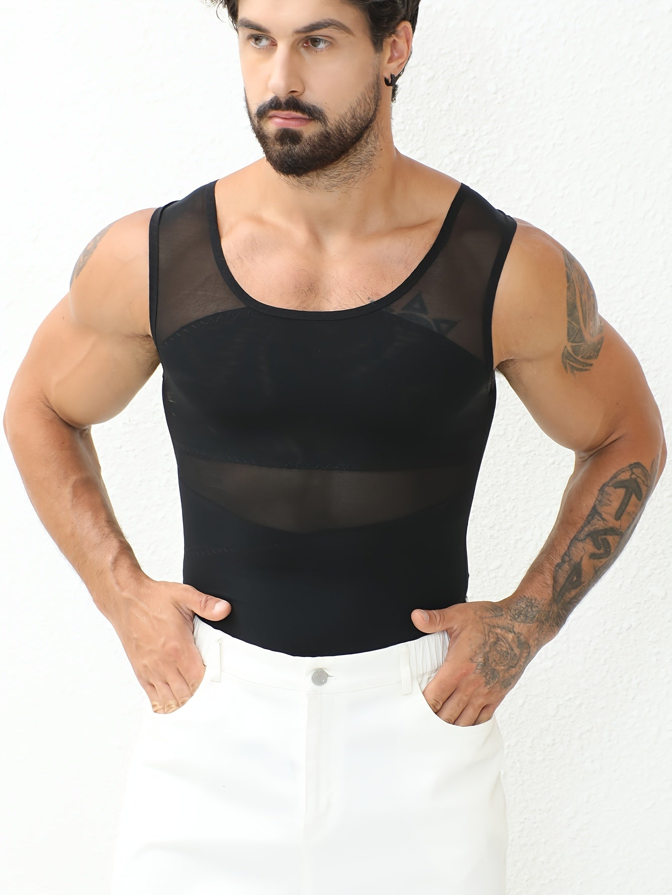 Men'S Compression Vest Shaper for Belly Fat - Ultra-Thin & Breathable Slimming Vest.Post-Surgery Recovery, Seamless Invisible Under Shirt, Cool Workout Body Shaper Formen (Black, Medium)