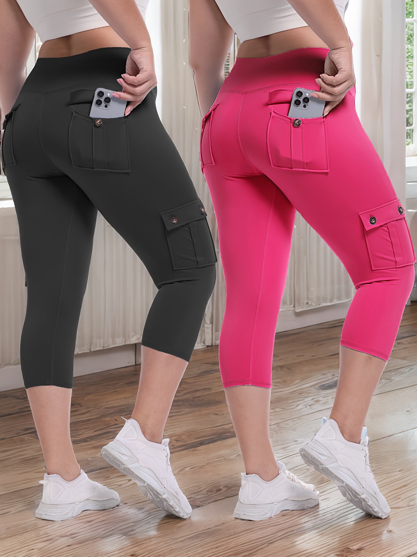 2pcs-Black & Pink High-Waist Leggings - product view 41