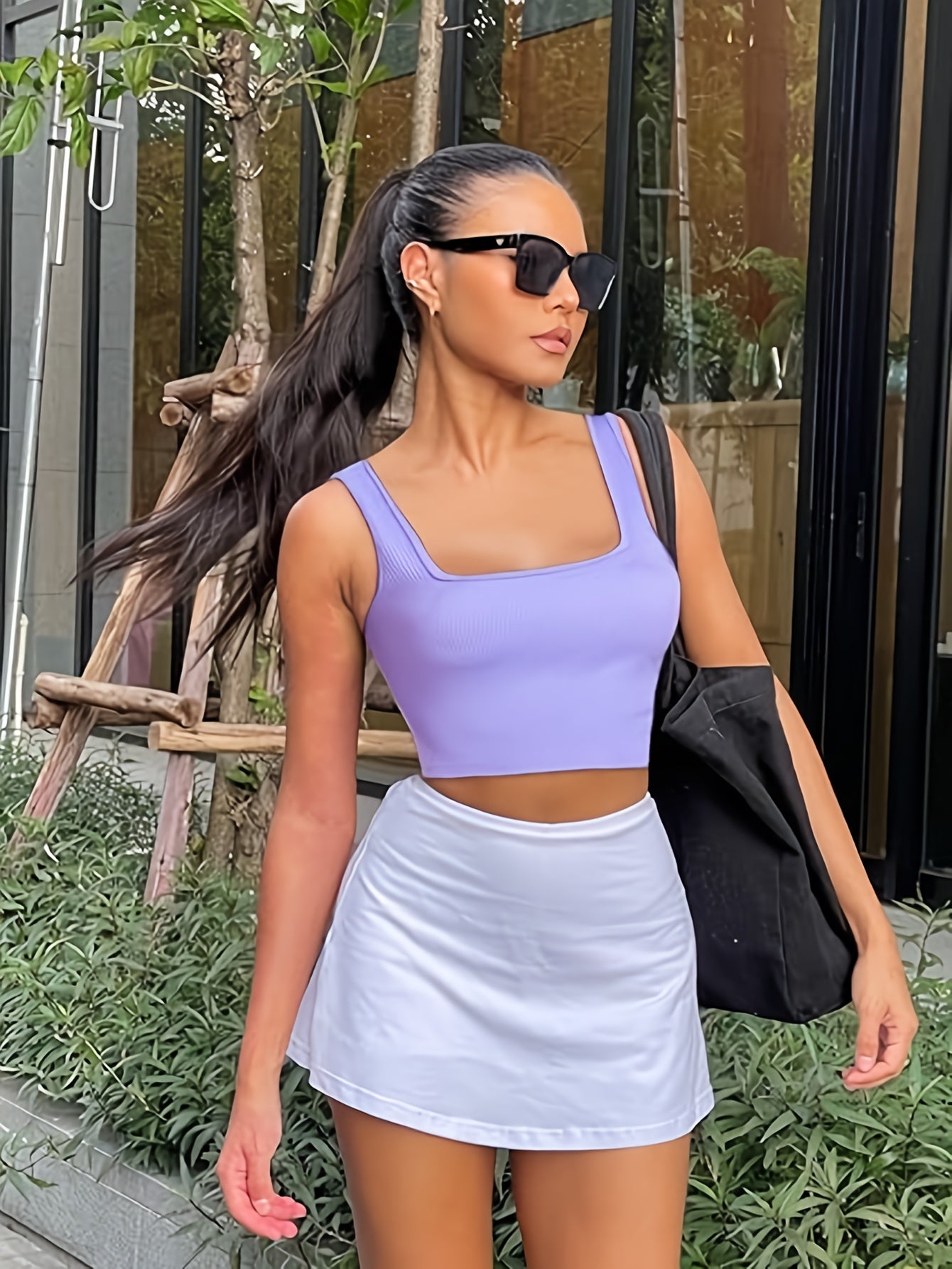 Set of Three Women'S Crop Tank Tops, Featuring a Seamless Ribbed Design, Sleeveless Square Neck, Perfect for Summer Workouts, And
