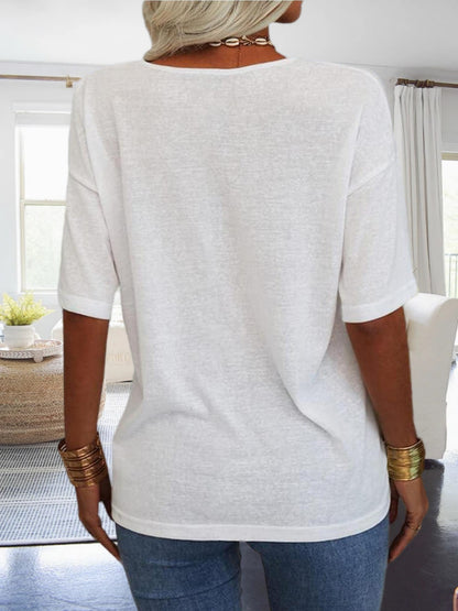 Women's Casual Loungewear Top, Loose V-Neck Short Sleeve Shirt, Soft Comfy Basic Daily Home Wear