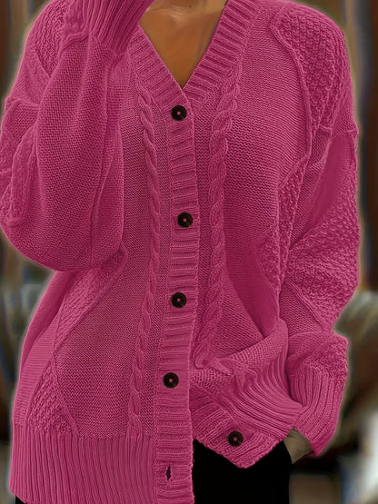 [Cozy Cable Cardigan] Plus Size - Cozy Plus Size Cable Cardigan - Soft Long Sleeve Open Front Layer for Comfortable Everyday Wear
