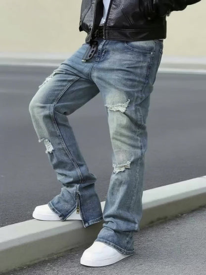 Men's Slim Fit Jeans - Classic Wash Distressed Modern