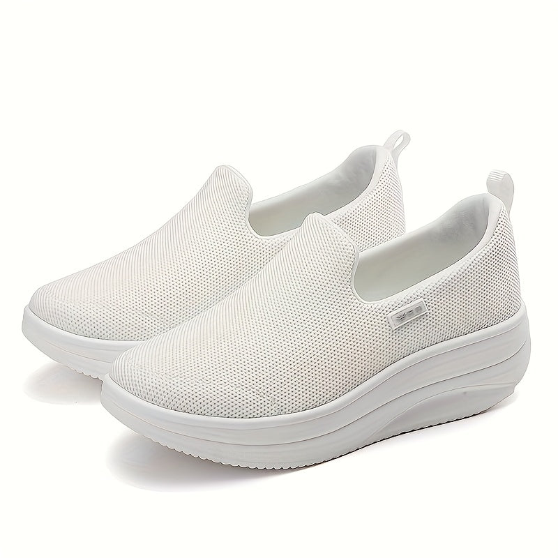 Women's Thick-Soled Height-Increasing Slip-On Walking Shoes - Breathable Lightweight Jogging Sneakers Suitable for Camping, Fitness, Daily Wear with Stability & Cushioned Insole - Year-Round Comfort Boosters