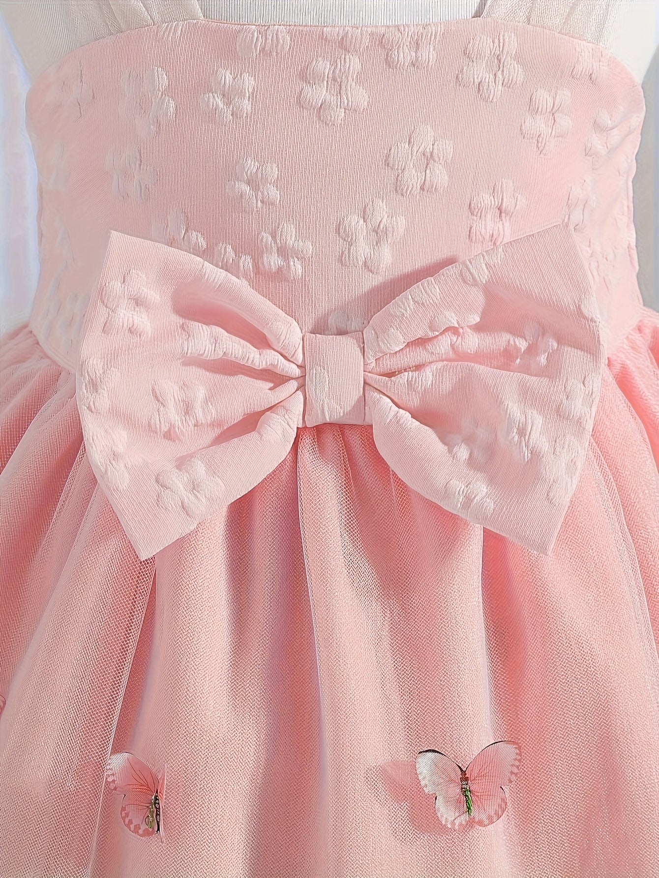 Girls' Clothing, School Season Gifts, Cute Girls' Dresses, Summer Lightweight Net-sheen Dresses, Bow Decoration Dresses, Versatile Fashionable High-end Style, Suitable for Parties And Wedding Seasons, Girls' Princess Dresses, Valentine's Day Gifts