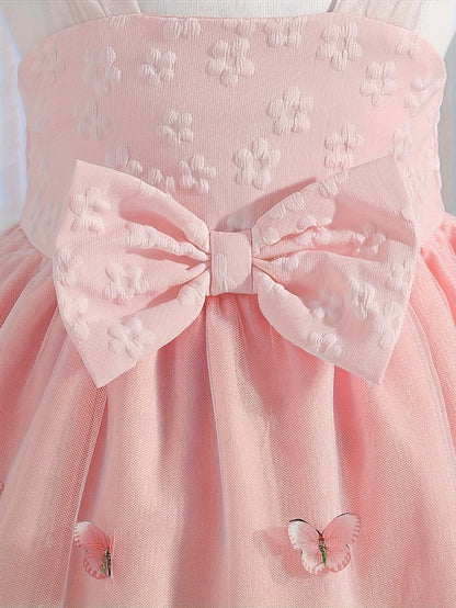 Girls' Clothing, School Season Gifts, Cute Girls' Dresses, Summer Lightweight Net-sheen Dresses, Bow Decoration Dresses, Versatile Fashionable High-end Style, Suitable for Parties And Wedding Seasons, Girls' Princess Dresses, Valentine's Day Gifts