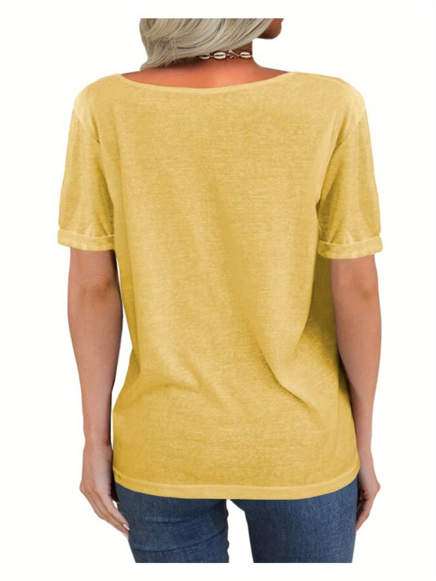 Casual Loose Basic T-Shirt for Women with a Deep V-Neck And Short Sleeves