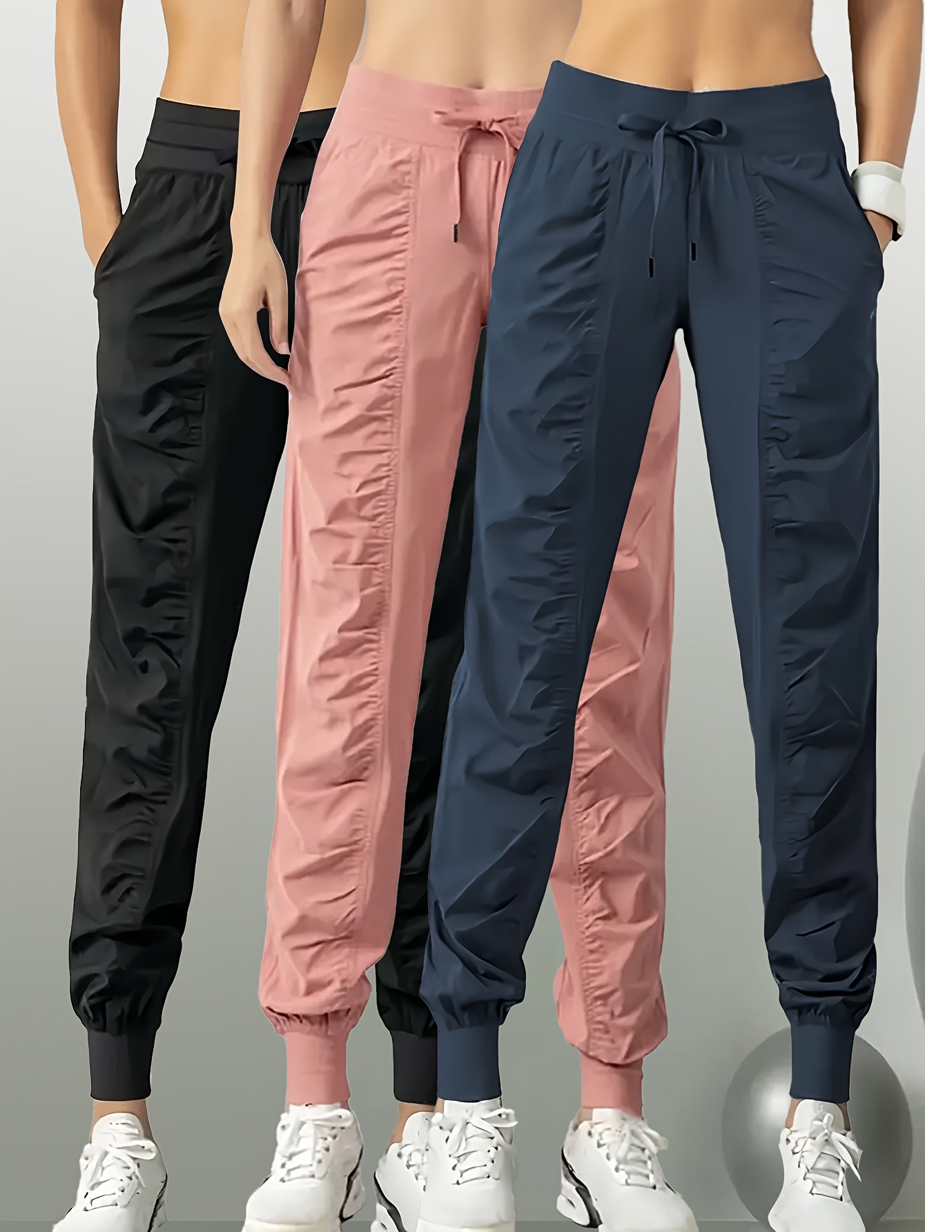 3pcs Women's Quick-Dry Training Tracksuit Pants - Slim Pleated Athletic Joggers with Drawstring Waist & Side Pocket, Gym Workout Pants Suitable for Running,, Gym - Spring Summer Fall Solid Color (Machine Washable)