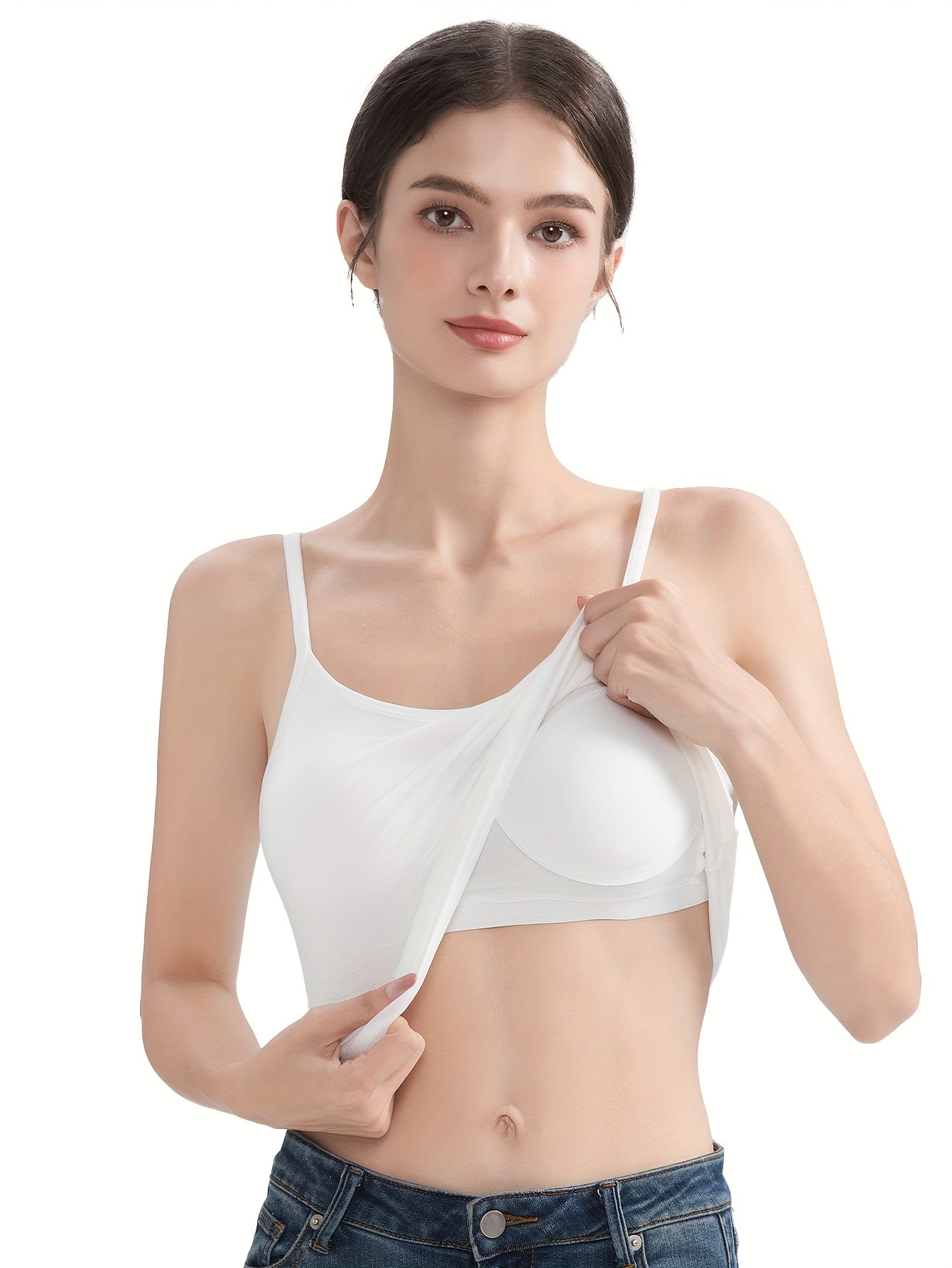 3pcs Pack Women'S Camisole Tank Tops with Built-In Bra, Seamless Design, Adjustable Straps, Layering Basics, Suitable for Spring, Autumn & Summer Outerwear Solid Colors, Layering And Outerwear