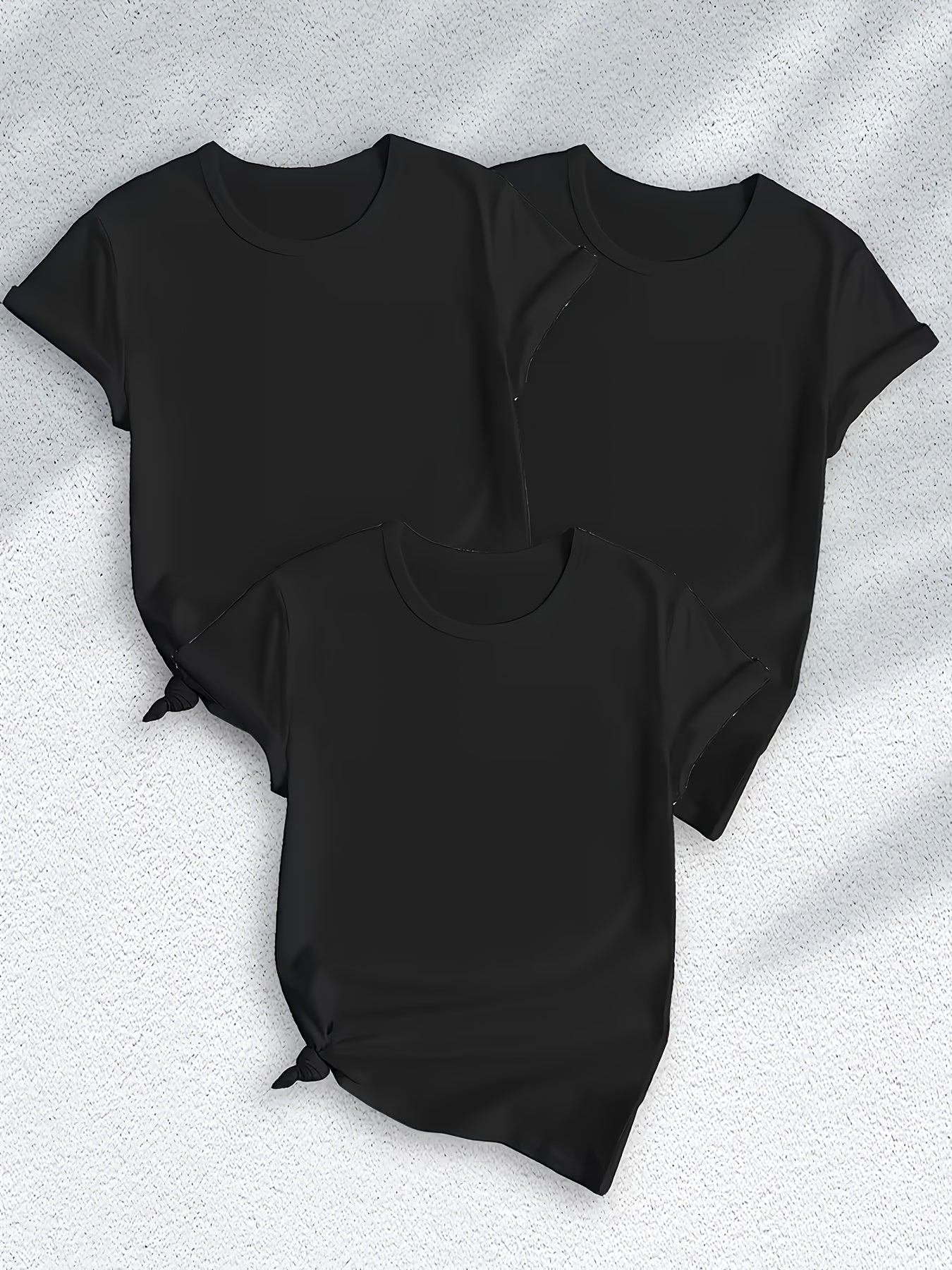 3-Pack Women's Solid Color Round Neck T-Shirt, Soft And Comfortable Pure White Casual Round Neck Shirt, Perfect for Summer And Casual Wear