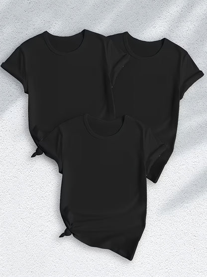 3-Pack Women's Solid Color Round Neck T-Shirt, Soft And Comfortable Pure White Casual Round Neck Shirt, Perfect for Summer And Casual Wear