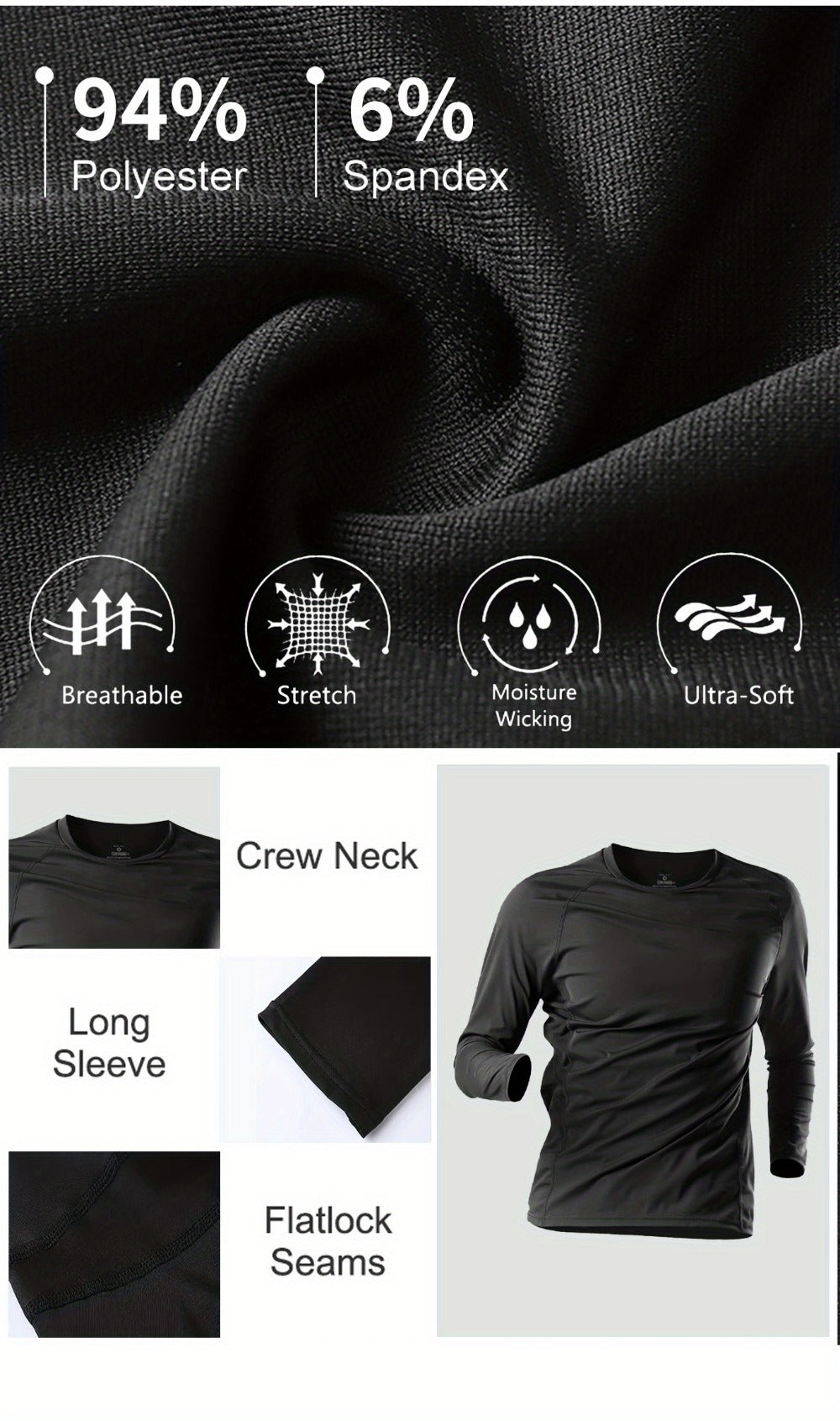 Men's Solid Color Performance T-Shirt - Long Sleeve 766565