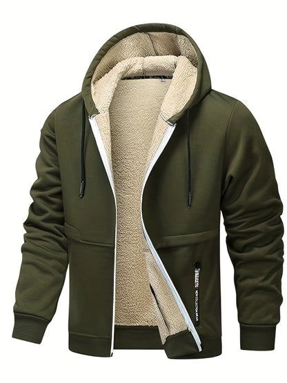 Men'S Fleece Lined Hooded Anorak | Thermal Winter Jacket, 2025 New Warm Windbreaker, Four-Season Cold Weather Coat, Regular Fit, Fabric