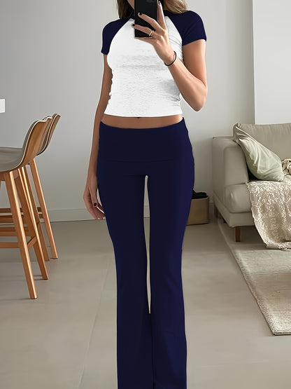 Leisure Women'S Two-Piece Round Neck T-Shirt And Low-Waisted Flared Pants Set Streetwear