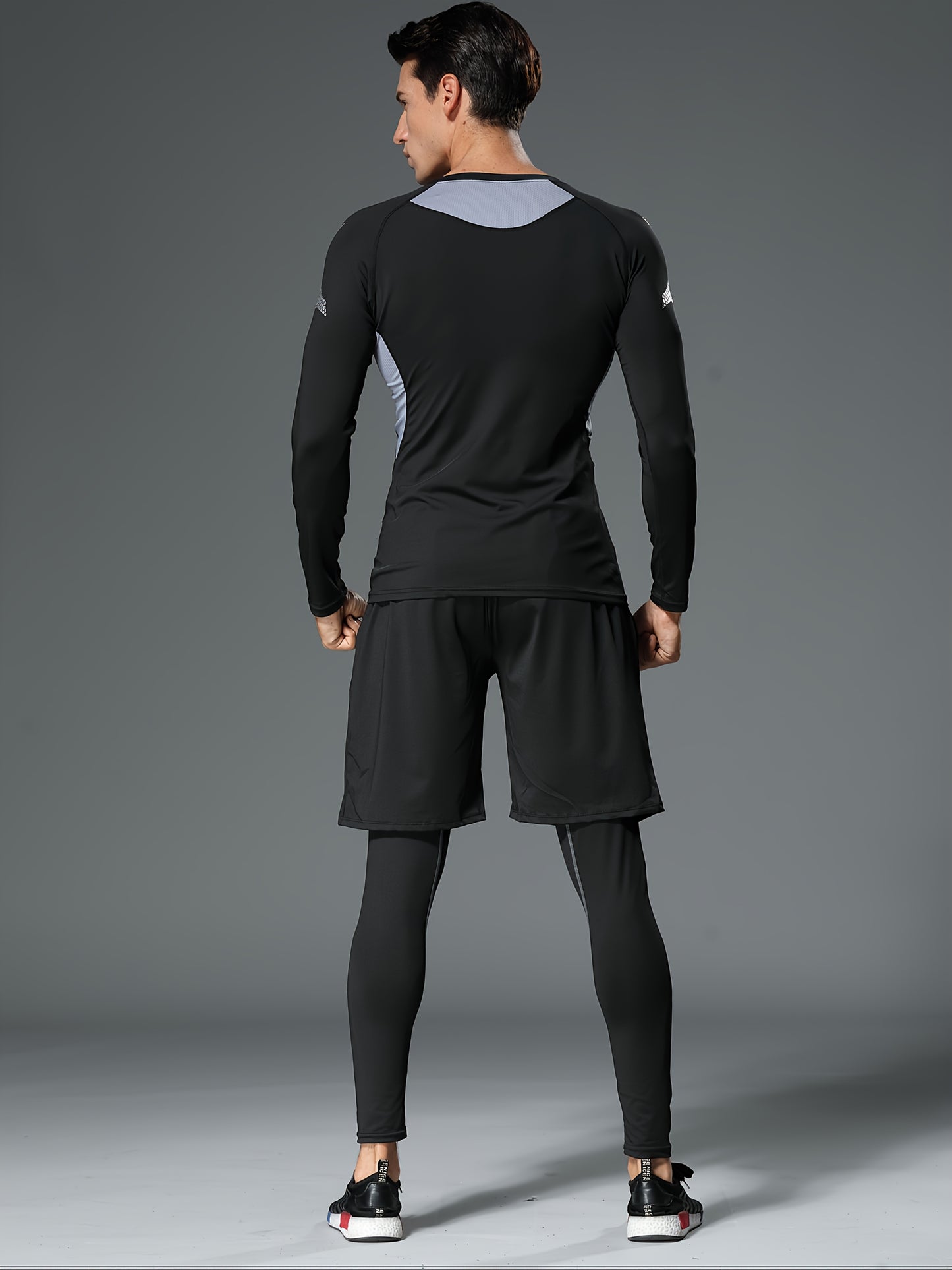 3pcs Men'S Quick-drying CompressionSports, Suit Summer Gym Running Training Clothes, High Elastic Breathable Morning And Night Running Cycling Mountaineering Hiking Fitness Sportswear, Fishing Sun Shirt, Father'S Day Gifts