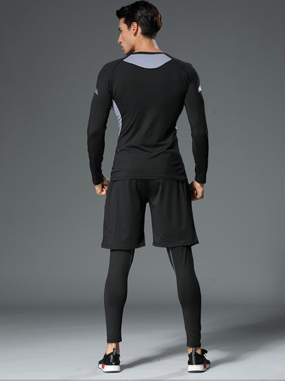 3pcs Men'S Quick-drying CompressionSports, Suit Summer Gym Running Training Clothes, High Elastic Breathable Morning And Night Running Cycling Mountaineering Hiking Fitness Sportswear, Fishing Sun Shirt, Father'S Day Gifts