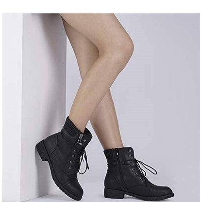 Women's Lace Up Combat boots Winter Warm Ankle Booties Short Boot