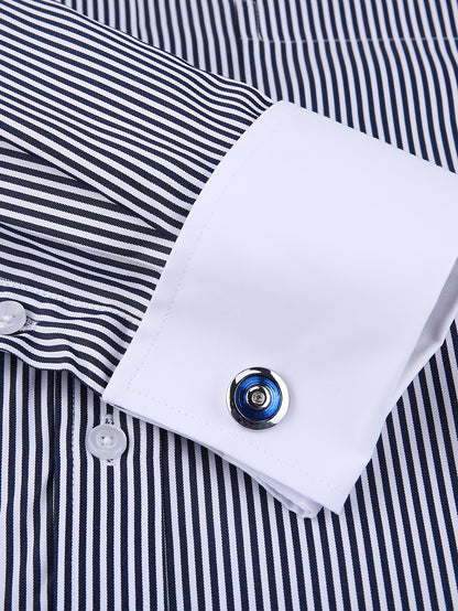 2026 French Cuff Dress Shirt 1pc For Men With FREE Random Cufflinks Set - Luxury Formal Wedding Shirt, Business Office Elegant Attire