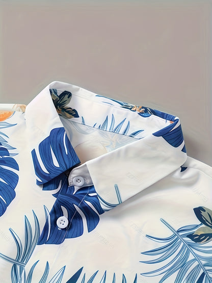 3pcs Men's Tropical Floral & Palm Tree Print Short Sleeve Shirts - Casual, Comfortable Summer Button-Up Dress Shirts in Black, White, & Beige - Perfect Gift for Him