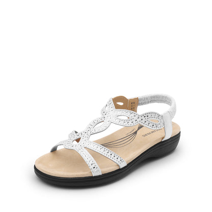 Women's Comfort Dressy Rhinestone Summer Beach Sandals Slip-on Flat Walking Orthopedic Sandals with Elastic Back Strap Soft & Cushioned Day-to-night wear Sandals