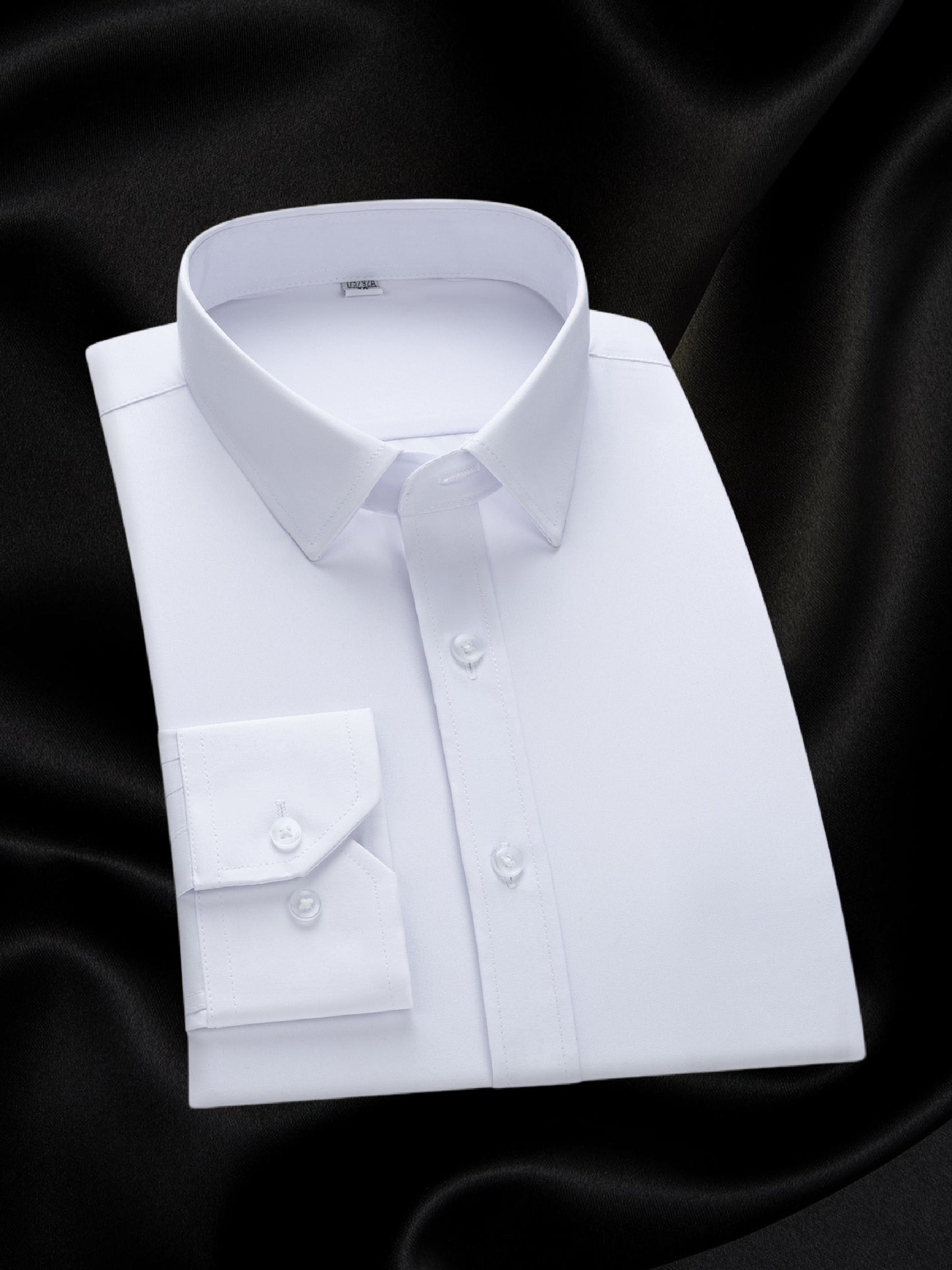Men'S Long Sleeve Solid Color Business Dress Shirt, Elegant Collar, Stretch Fabric, Regular Fit, Single Button Front, Casual Outwear, Adult Sizes, Woven