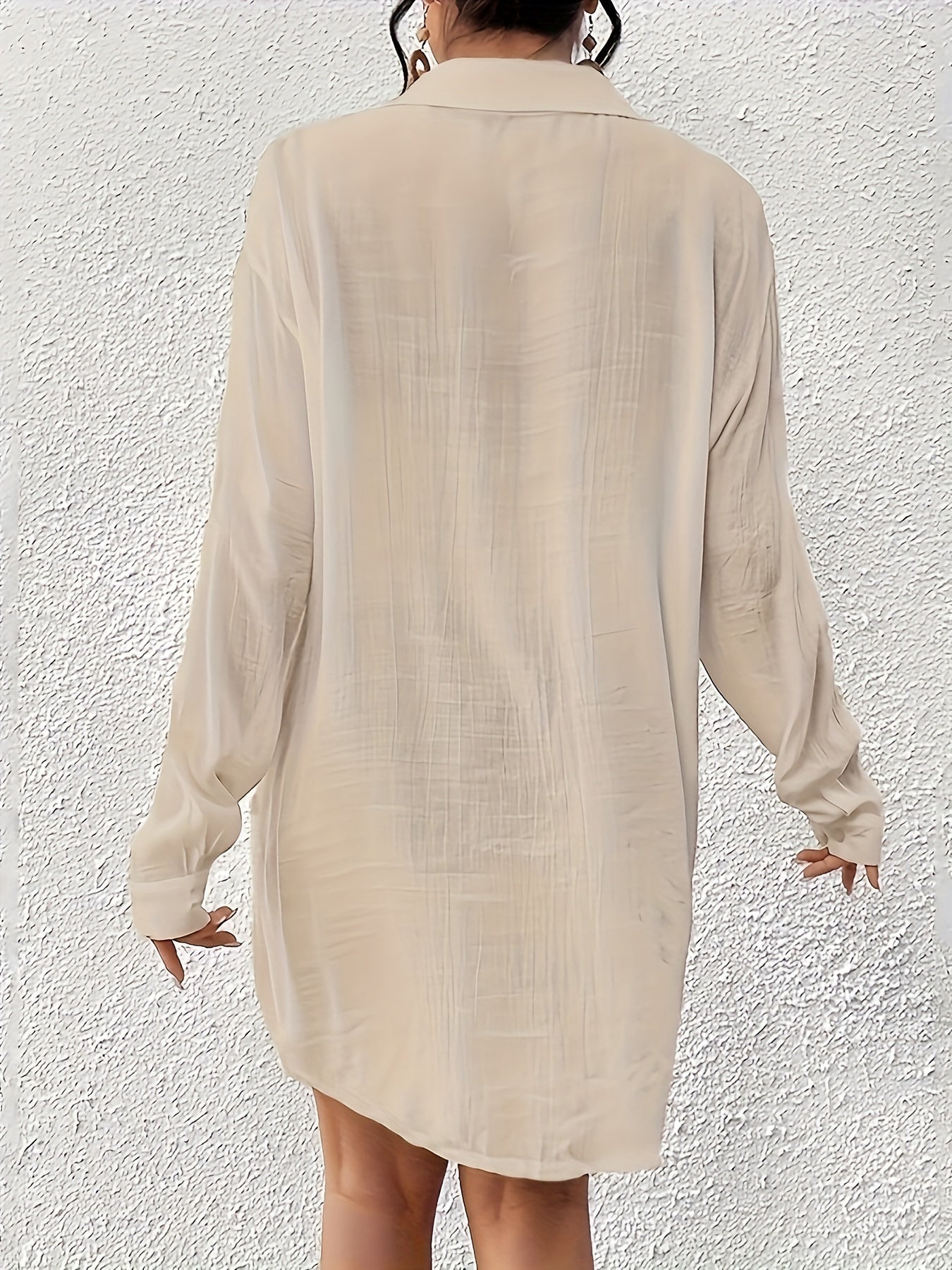 Women's Plus Size Beach Cover-Up Shirt, Casual Style Long Sleeve Swimwear, Solid Color Cardigan for Seaside Vacation