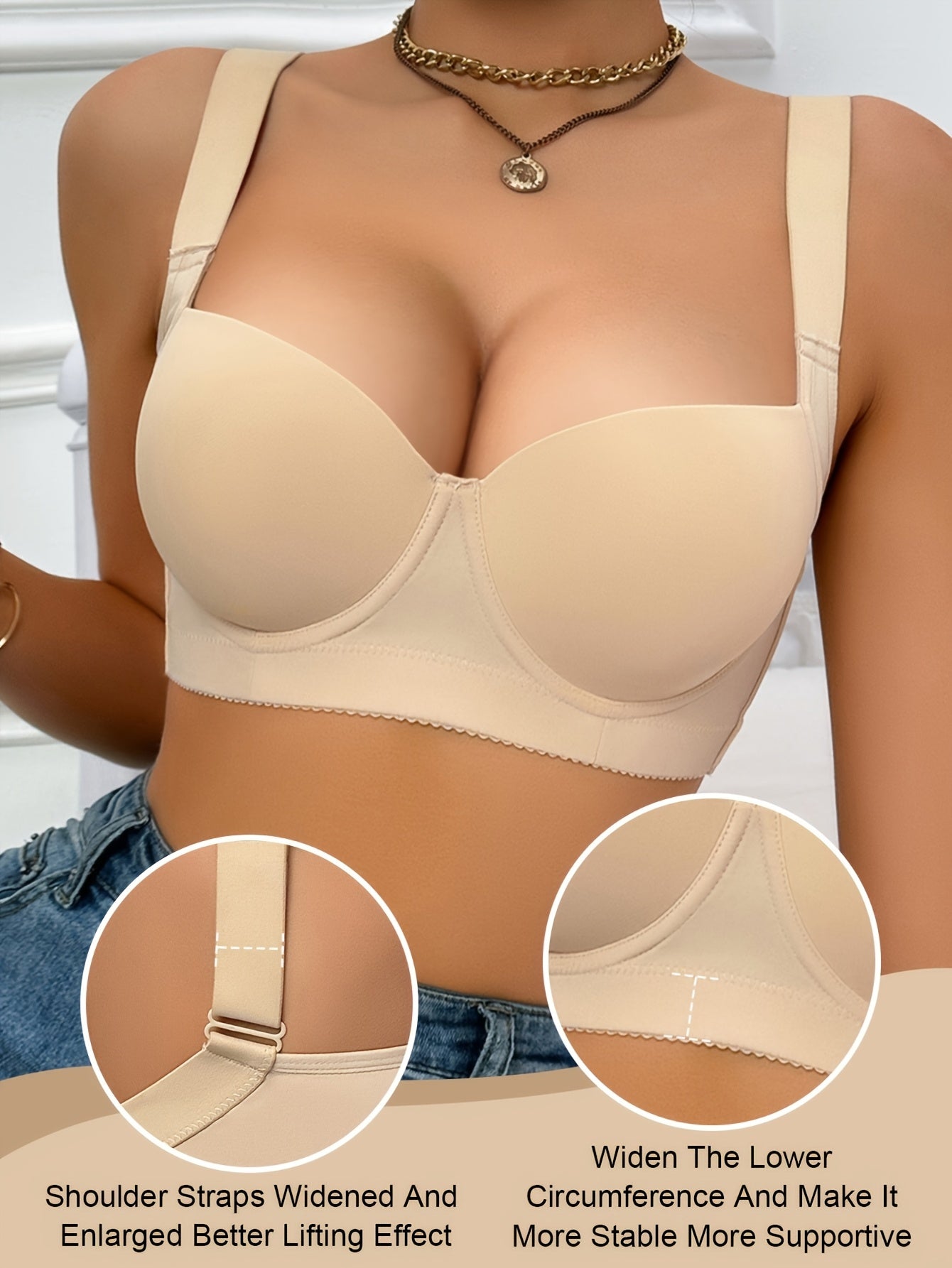 Smooth Women's Bra Underwear with Steel Ring, Comfortable, Gathered And Anti-sagging Wide Shoulder Strap Bra Shipped From Local Warehouse