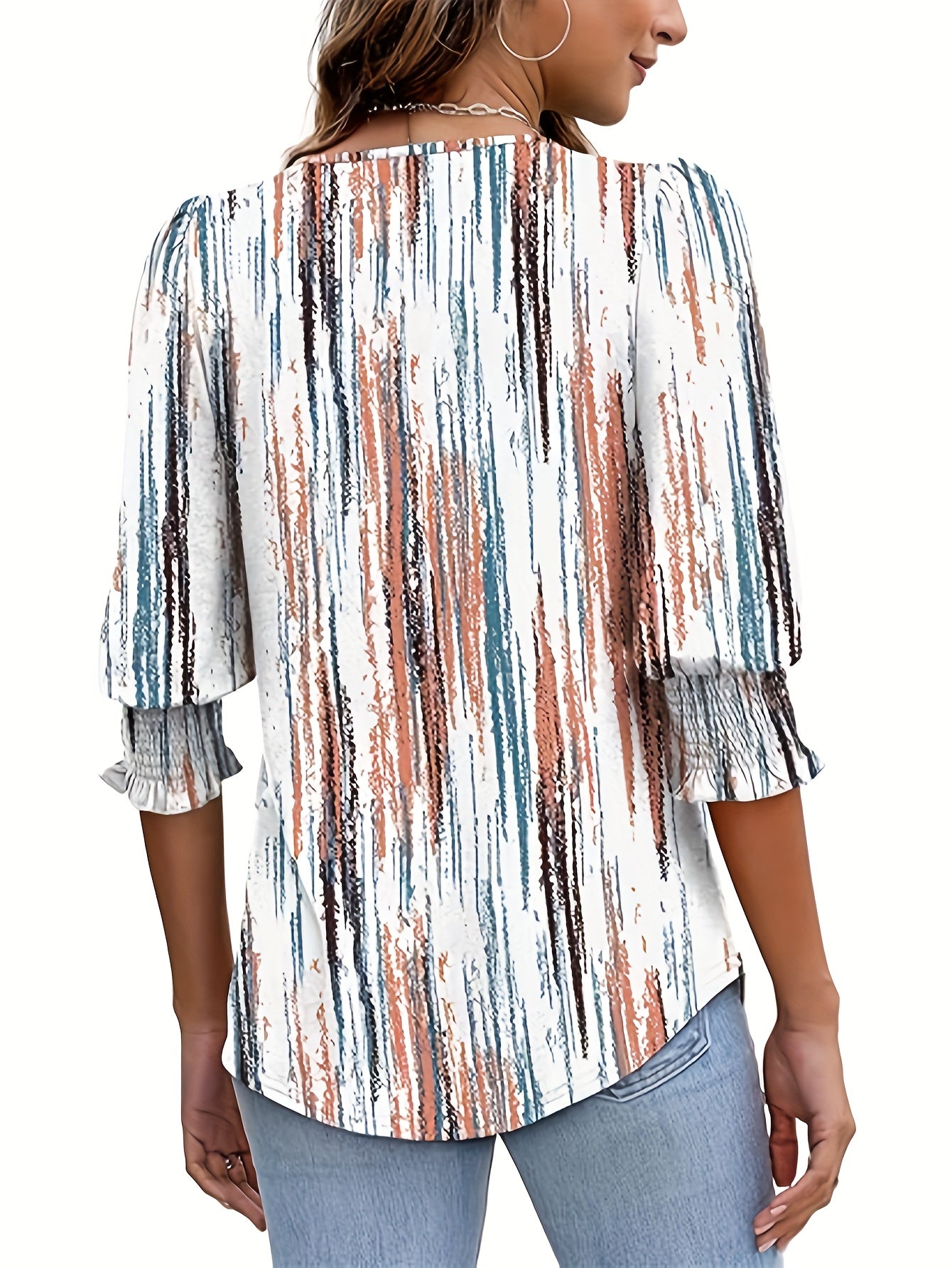 2025 Fashion for Women: Elegant Casual 3/4 Sleeve Top Coat with Pleated Cuffs And Round Neck from Europe And The United States