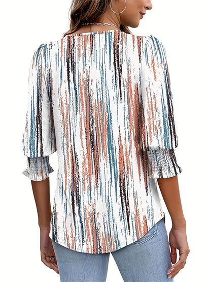 2025 Fashion for Women: Elegant Casual 3/4 Sleeve Top Coat with Pleated Cuffs And Round Neck from Europe And The United States