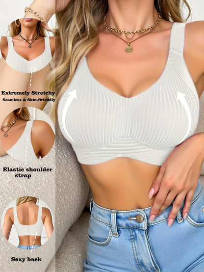 3-Pack Women'S Seamless Full-Cup Bras-Wide Band Design with Soft Wire-Free Support, White/Coffee/Gray-Blue, Everyday Elegance & Versatile Underwear | Non-Removable Padded Full-Cup Push-Up Bras | Smooth Texture & Seamless Craftsmanship | Full-Cup Bra