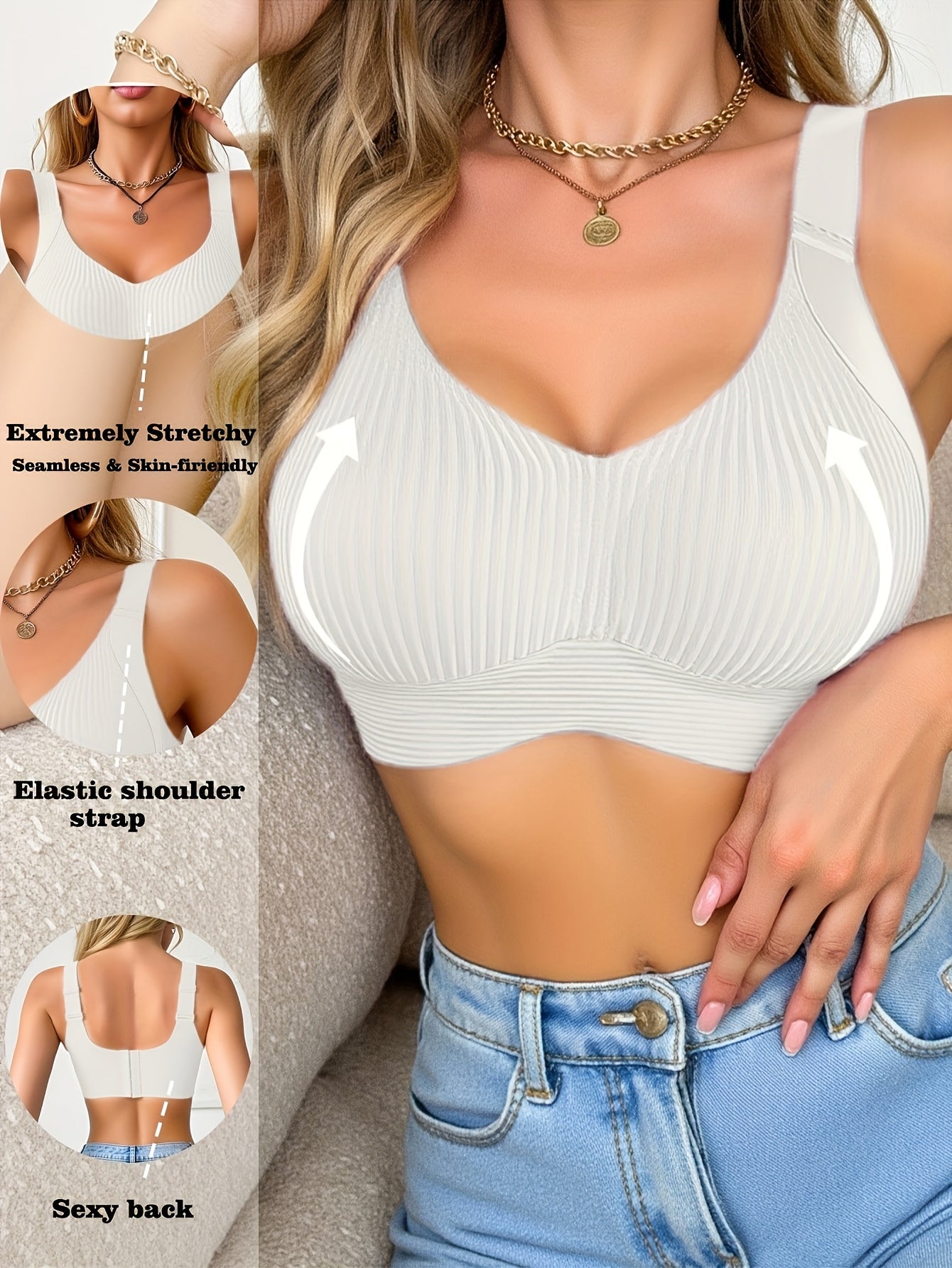3-Pack Women'S Seamless Full-Cup Bras-Wide Band Design with Soft Wire-Free Support, White/Coffee/Gray-Blue, Everyday Elegance & Versatile Underwear | Non-Removable Padded Full-Cup Push-Up Bras | Smooth Texture & Seamless Craftsmanship | Full-Cup Bra
