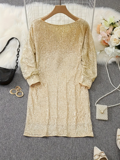 Vibrant Bodycon V-Neck Long Sleeve Sequin Dress - Shimmering Contrast Details, Mid-Elastic Fabric, Sexy Party Wear for Women - All-Season, No Sheer, Fabric Construction