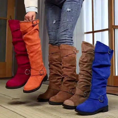 Women'S Ruched Slouchy Boots, Chunky Heel Long Boots, Versatile Over-The-Knee Boots, Women Shoes