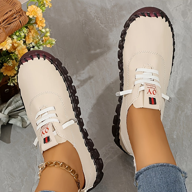 Women'S Shoes for Women - Breathable Lightweight Lace-Up Walking Shoes with Non-Slip Sole, Soft PU Foam Insole & Fabric Lining, Beige & Maroon Accents for All-Day Comfort, Versatile Daily Wear, Ladies Work Shoes, Women Shoes, Sneakers