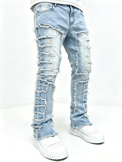 Men's Creative Tassel Decor Straight Fit Jeans, Men's Casual Mid-Rise Elastic Street Style Hip-Hop Skate Rap Jeans for All Seasons