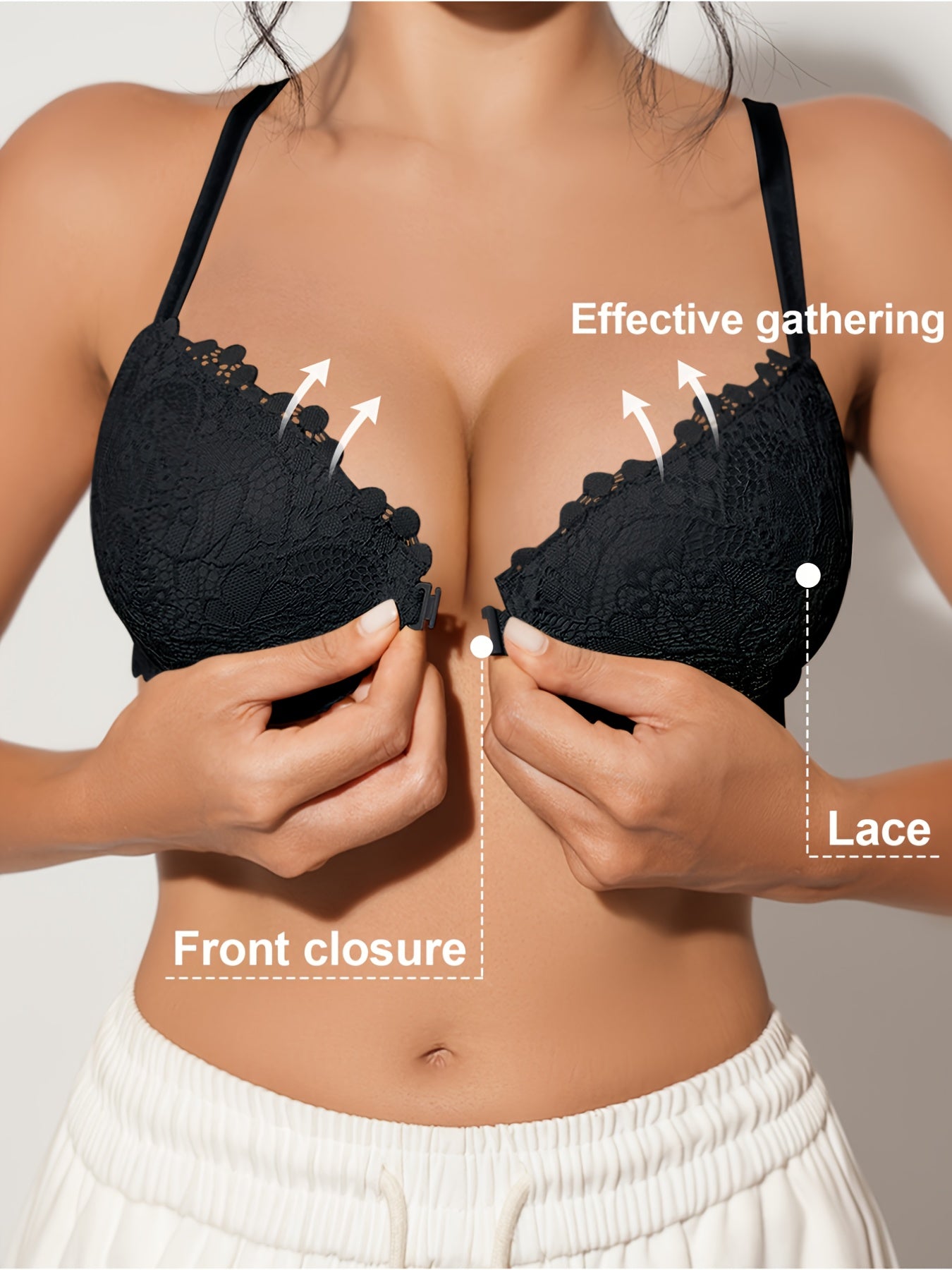 Sexy Lace Front-closure Bra For Women, Featuring Thin Cups, Comfortable And Breathable Design, And Soft, Skin-friendly Fabric. Easy To Put On And Take Off, Stylish And Fashionable. Suitable For Everyday Wear And Commuting.