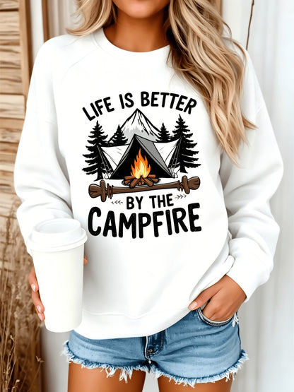2026 Fashion Women'S Hoodie A Cozy, Soft Pullover Featuring The Print "Life Is Better By The Campfire." Perfect For Workouts, Everyday Wear, And Outdoor Adventures. A Thoughtful Gift For Family And Friends, Ideal For Mother'S Day.