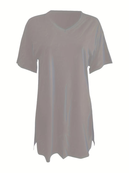 Two-Piece Outfit for Plus-Size Women Featuring a Casual V-Neck Short-Sleeve Top with Side Slits And Drawstring Leggings, Made from Comfortable, Ideal for Everyday Wear
