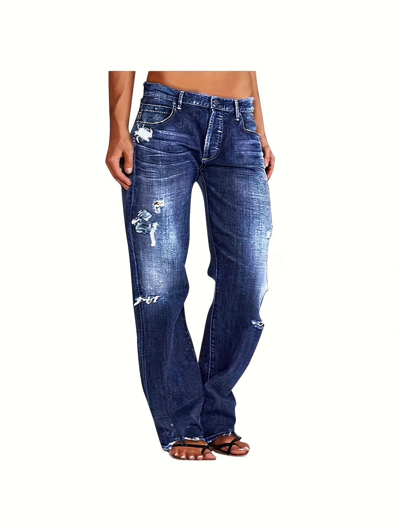 1 Women's Ripped Flare Wide Leg Slightly Stretchy Jeans - Fashion Distressed Casual Streetwear - US Size XS-XXL