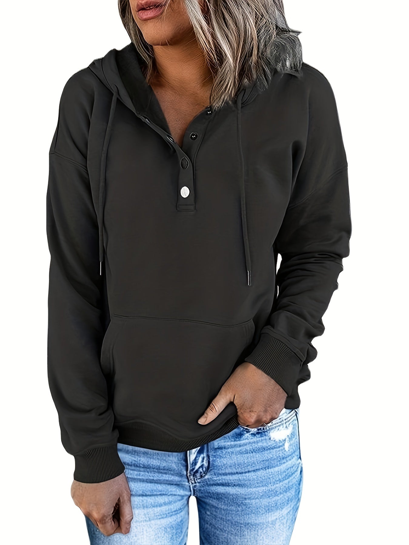 Hoodie for Women Sweatshirt Button Tops Casual Long Sleeve Oversize Pullover