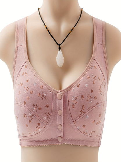 (L-6XL) 6pcs Plus Size Women'S Front Closure Bras - No Underwire Push Up! Wide Strap Comfort Bralette, Full Coverage & Sexy Floral Print