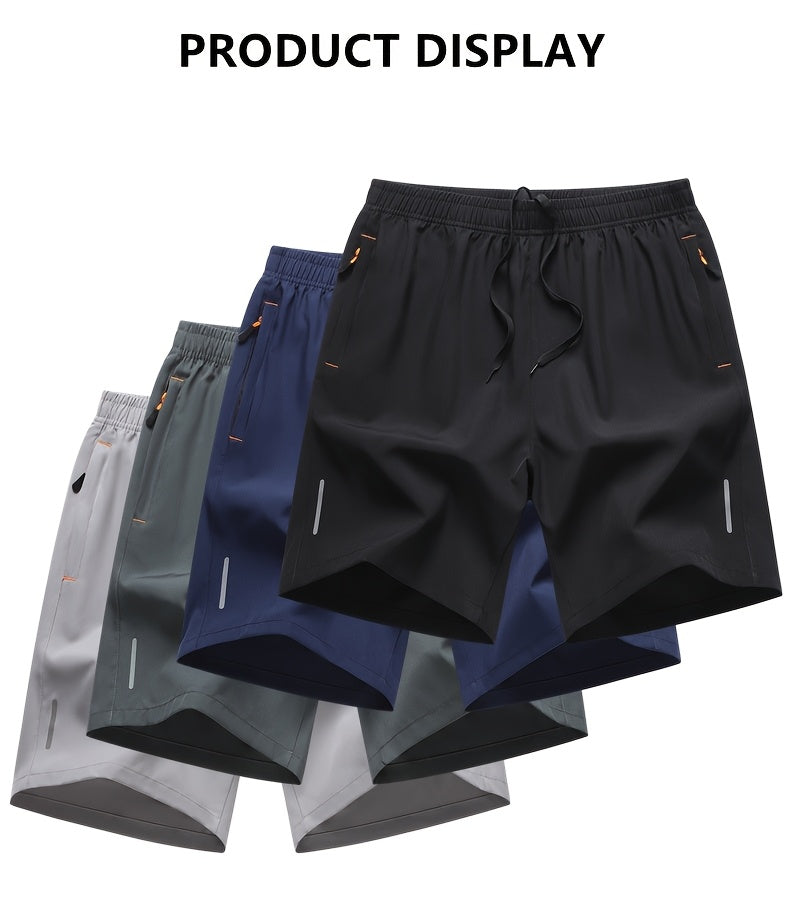 4pcs Men's Summer Athletic Shorts - Quick-Dry Lightweight Breathable Fabric, Reinforced Zipper Pockets, Drawstring Waist - Comfortable Loose-Fit for Running, Gym, Cycling, Basketball, Tennis, Outdoor Sports & Beach Party