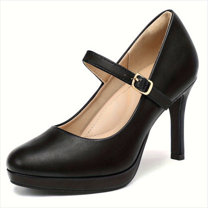 Women's Platform High Heel Mary Jane Pumps Round Closed Toe Dress Shoes Fashion Comfortable for Office Wedding Daily Wear, Women Shoes
