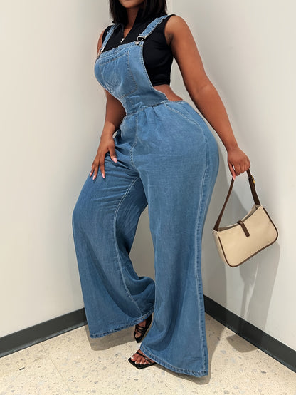 Cross-border European and N Fashion Trend Ladies Jeans Straps Wide Leg Pants