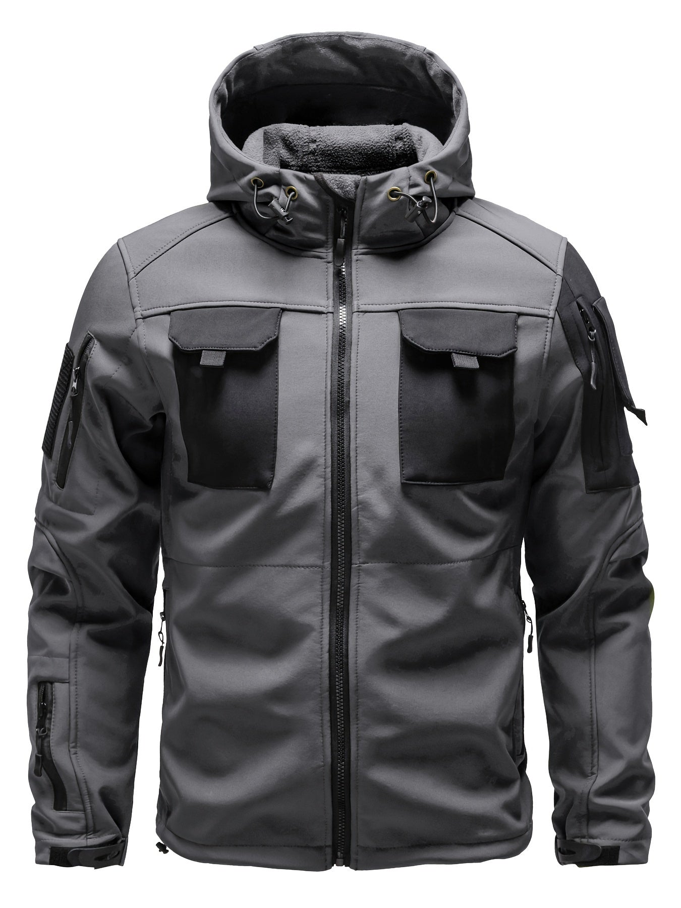 Men's Tactical Jacket Outdoor Zippered Shell Jacket, Windproof, Scratch Resistant, Warm Hooded Jacket, Suitable for Outdoor Activities, Ripstop Technology, Multiple Utility Pockets - Non-Stretch Outdoor Gear for Camping, Survival, Tactical Training.