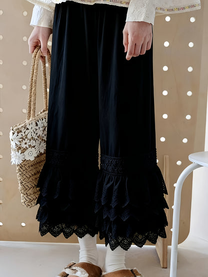 1pc Pants - Women's Large Size Spring And Summer New Sweet Four Layers Of Lace Stacking Bottoms Liner Pants Wide-legged Dress Pants, Super Suitable for Wearing As The Bottom Of The Skirt, Soft And Comfortable Pajama Pants