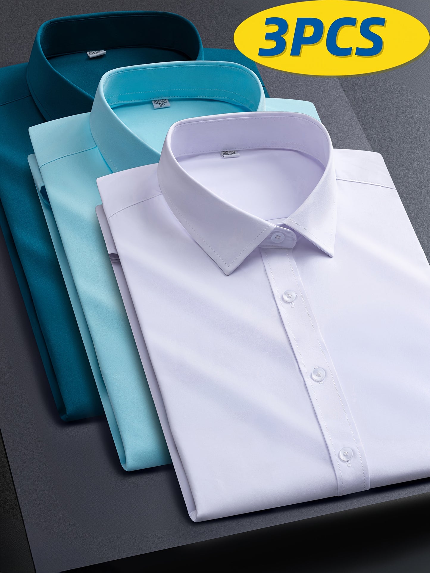 3pcs Men'S Stretch Long Sleeve Business Casual Dress Shirts